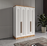 Ücretsiz Montaj - 100% MDF Flora 4 Kapaklı Beyaz Gardırop - MDF Dolap - Elbise Dolabı