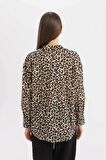 DeFacto Oversize Geniş Kalıp Uzun Kollu Leopar Desenli Vual Gömlek D2564AX24SMBG234