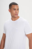%100 Organik Pamuklu Erkek Beyaz Slim Fit Dar Kesim Bisiklet Yaka Tişört