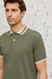 Erkek Haki Slim Fit Dar Kesim %100 Pamuk Kıvrılmaz Polo Yaka Tişört