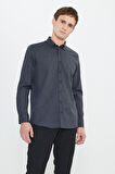 Slim Fit Dar Kesim Klasik Yaka Armürlü Gömlek