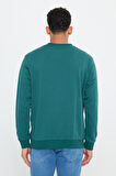 Erkek Koyu Yeşil Standart Fit Normal Kesim Bisiklet Yaka 3 Iplik Pamuklu Sweatshirt