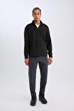 DeFactoFit Standart Fit Dik Yaka Fermuarlı Skuba Dalgıç Kumaş Sporcu Sweatshirt C9172AX24AUBK81
