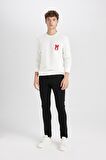 DeFacto New Regular Fit Bisiklet Yaka Baskılı Kalın Sweatshirt D3670AX24AUWT32