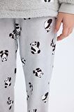 DeFacto Kız Çocuk Pelüş Pijama Takımı Bisiklet Yaka Baskılı Uzun Kollu Üst Beli Lastikli Uzun Alt B1487A824AUGR91