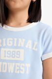Kız Çocuk Slim Fit Dar Kesim Bisiklet Yaka Baskılı Fitilli Kaşkorse Kısa Kollu Tişört