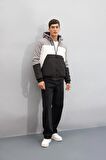 DeFacto Slim Fit Şişme Mont Dar Kesim Renk Bloklu Kapüşonlu Polar Astarlı Fermuarlı N4530AZ24AUGR361