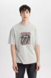 DeFacto Rolling Stones Comfort Regular Fit Rahat Kalıp Bisiklet Yaka Kısa Kollu Tişört B5524AX24SPGR91