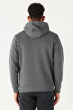 Erkek Antrasit-melanj Standart Fit Içi Polarlı 3 Iplik Kapüşonlu Pamuklu Sweatshirt