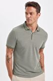 Slim Fit Kıvrılmaz Polo Yaka Kol Bantlı Pamuklu Tişört