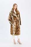 DeFacto Relax Fit Leopar Desenli Ceket Yaka Cepli Uzun Suni Kürk Kaban D4005AX24WNBN561