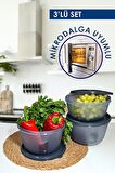 3'lü Mikrodalga Isıtma ve Saklama Kabı Seti Buzdolabı Buzluk için Mikrodalgaya Uygun Girebilen Giren