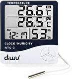Diwu Htc-2 Problu Termometre Nem Ölçer Saat Takvim