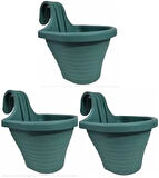 Tom1 Askılı Balkon Saksı Seti, 20 Cm Boy, 3 Litre Hacim, 3 Adet Yeşil