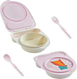 Flybee Gezgin Çocuk Taşınabilir Beslenme Kabı, Bebek Mama Kabı, Çatal & Kaşık Seti - Tilki (Pembe Ti