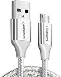 Ugreen Örgülü Micro-USB & USB-A Data ve Şarj Kablosu, 1.5 Metre, Beyaz