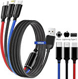 UYGUN ELEKTRONİK Hızlı Şarj ve Data Aktarım Kablosu, 60W - 3A USB A, Type C , Micro USB, Lightning Uyumlu 3 ü 1 Arada Çoklu Kablo