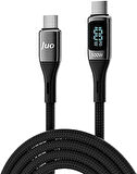 Juo 100W 5A Qc4.0 Dijital Led Ekranlı E-Mark Çipli Usb Pd Type-C Hızlı Şarj Ve Data Kablosu 2 Metre