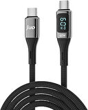 Juo 60W Dijital Led Ekranlı Örgülü USB Type-C to Type-C Hızlı Şarj ve Data Kablosu 1 Metre