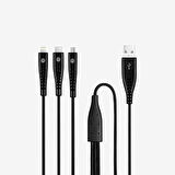 mojue by Şarj Kablosu USB-A - USB-C/Lightning/Micro USB 150cm-Siyah
