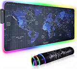 Coverzone Büyük Oyuncu Rgb Mousepad & Klavye Pad World Map Red Line Desenli Işıklı 80X30Cm Pad