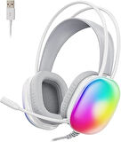 Lecoo Ht409 Usb Kablolu Rgb Led Aydınlatmalı Mikrofonlu Kulak Üstü Gaming Kulaklık Beyaz (Beyaz)