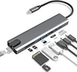 Macbook Pro Air İçin Usb Type-C Hub Dönüştürücü 8 In 1 Çoklayıcı - Hdmi, 2 Adet Usb 3.0, 2 Adet Usb