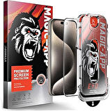 X-Gorilla iPhone 15 pro Uyumlu Tam Kaplayan Tozsuz Uygulama 9H Ekran Koruyucu Kırılmaz Temperli Cam