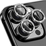 Happy Trend iPhone 16 Pro/iPhone 16 Pro Max Taşlı Lens Koruyucu Premium Kalite ve Görünüm Siyah Black