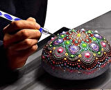 Mandalart Fabric Dot Taş Görünümlü Ahşap 10 * 10 cm