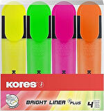 Kores Tm36140 Işaret Kalemlerine 4'Lü Set Bright Liner, Sarı/Yeşil/Turuncu/Pembe