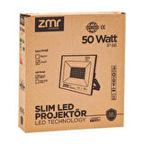 Zmr 50 Watt 6500K Ip66 150 Derece 220 Volt Siyah Slim Kasa Led Projektör