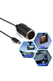 Type-C 5 Volt To 12 Volt Çakmak Fiş Çevirici Dönüştürücü Adaptör 30 cm Yüksek Hızlı Çevirici Adaptör