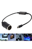 Type-C 5 Volt To 12 Volt Çakmak Fiş Çevirici Dönüştürücü Adaptör 30 cm Yüksek Hızlı Çevirici Adaptör