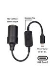 Type-C 5 Volt To 12 Volt Çakmak Fiş Çevirici Dönüştürücü Adaptör 30 cm Yüksek Hızlı Çevirici Adaptör