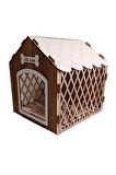 Süper Set Ahşap Desenli Köpek Evi-kulübesi Minder Ve Zincir Tasma Hediyeli (TESBİH-BEYAZ)