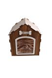 Süper Set Ahşap Desenli Köpek Evi-kulübesi Minder Ve Zincir Tasma Hediyeli (TESBİH-BEYAZ)