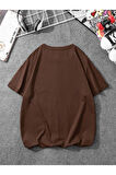 Unisex Kahve Desert Adventure Baskılı Oversize T-shirt