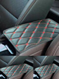 Seat Leon MK2 2005-2012 Deri Oto Kolçak Kılıfı Örtüsü Capitone Süngerli Kırmızı Nakışlı