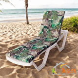 Koyu Yeşil Palmiye Desenli %100 Su Geçirmez Şezlong Minderi