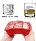 6'lı Kare Buz Kalıbı - 6 Bölmeli Buzluk 5cm Dev Buz Küpleri - Sunum Buz Küpü