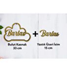 Deys Ikili Set - 5 Mm Mdf Makrome Için Isimli Bulut Kasnak Takı Yastık Üzeri Isim