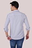 Beyaz Mavi Çizgili Slimfit Gömlek