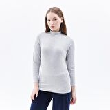 Kadın Dik Yakalı Fitilli Uzun Kollu Tişört