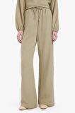 Wide Leg Müslin Kumaş Pantolon Çift Cepli Yüksek Bel Geniş Paça