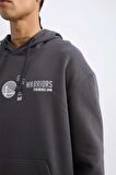 DeFactoFit NBA Golden State Warriors Boxy Fit Kapüşonlu Baskılı Kalın Sweatshirt D0674AX24AUAR231