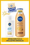 Nivea Sun Hafif Dokulu Yüz Kremi 40ml Spf50 Ve Q10 Sıkılaştırıcı Bronzluk Vücut Losyonu 200ml,çanta Hediye