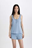 DeFacto Pijama Takım Ribana Kolsuz Üst Beli Lastikli Şort Altı-Fall in Love B8711AX24SMBE302
