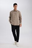 DeFacto Relax Fit Polo Yaka Twill Modal Karışımlı Basic Düz Uzun Kollu Gömlek D3376AX24AUKH466
