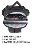 Usb Aparatlı Unisex Sırt Çantası 15,6 Inç Laptop Gözlü